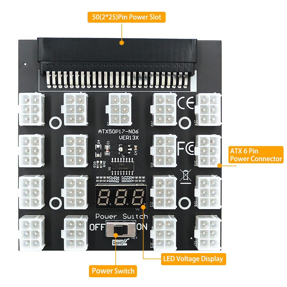 PCI-E 12 فولت 50Pin إلى ATX 17 - مراجعة 2400W Server Psu Breakout Board وسعره