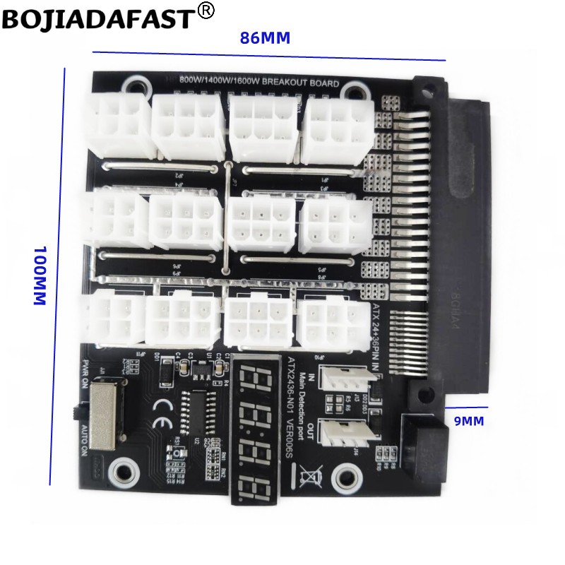لوحة توصيل 12 * PCI-E 6Pin لال - مراجعة 2400W Server Psu Breakout Board وسعره